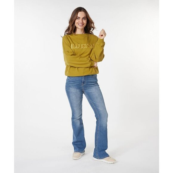 NWT ESQUALO ILLUSION Olive & Gold Embroidered Crewneck Sweater - Picture 3 of 10